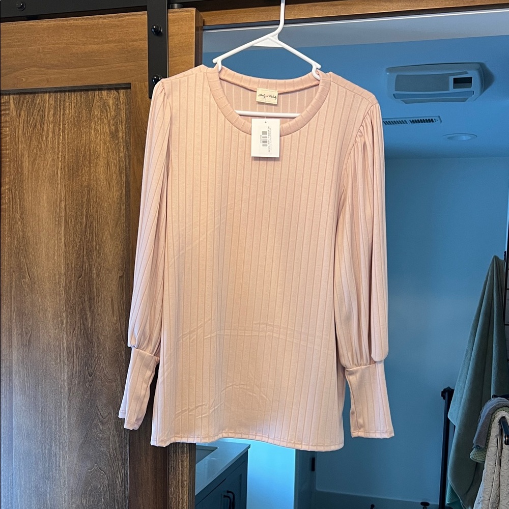 Lovely Melody Blush Pink Ribbed Blouse
